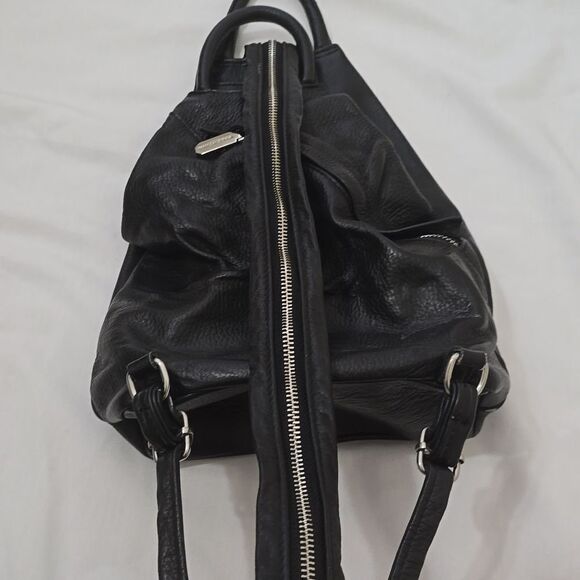 Black Valentina leather zip pocket backpack main image 13